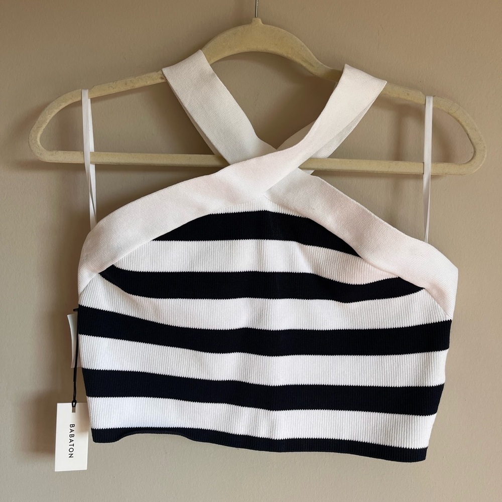 Babaton NWT Women's Sculpt Knit Cross Crop White and Total Eclipse Size XL